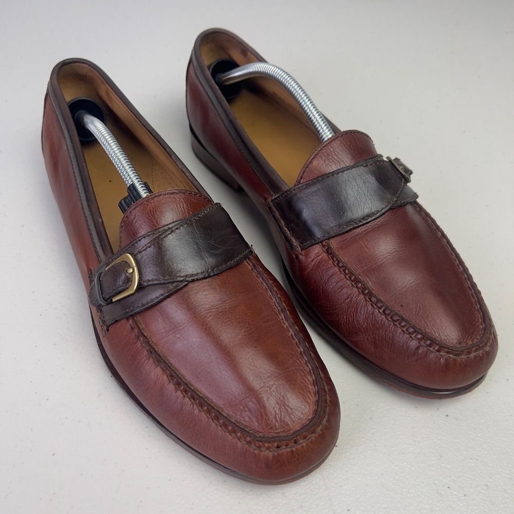 Cole Haan Mens 12D Burgundy Brown Leather Buckle Strap Loafers Moc Toe